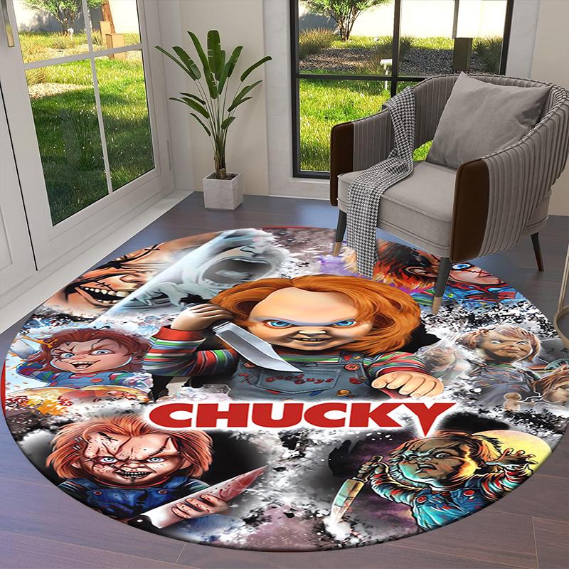 Alfombra Redonda Chucky, Alfombra para Sala de Estar, Dormitorio, Sofá, Sala de Juegos, Decoración, Alfombrilla Antideslizante para el Suelo