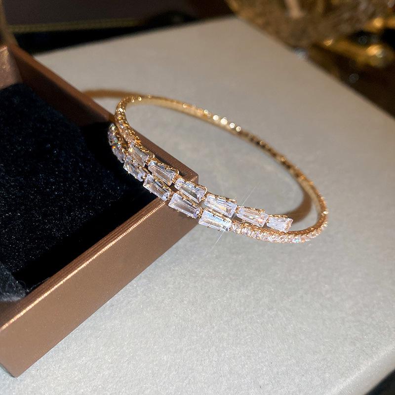 Gold Plated Zircon Titanium Steel Korean Minimalist Bangle | Versatile High-End Bracelet for Women