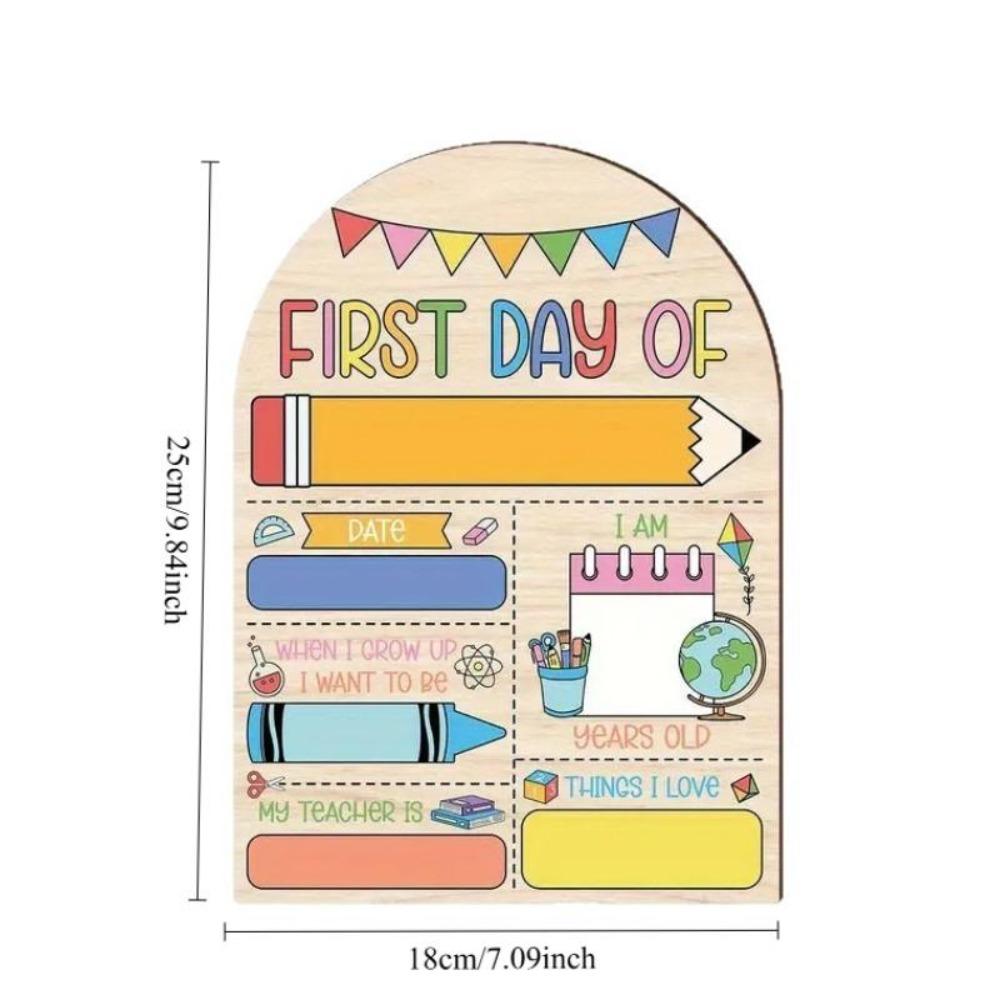 First Day of School Wooden Milestone Sign Pencil Pattern Flat Photo Prop Writable Back To School Plaque for Classroom Wall Decor