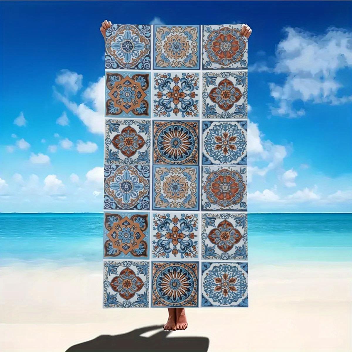 

Beach Towel Floral Tile Pattern Sun Protection Windproof Suitable for Beach Pool Camping Travel Beach Blanket W30*H60(CM)