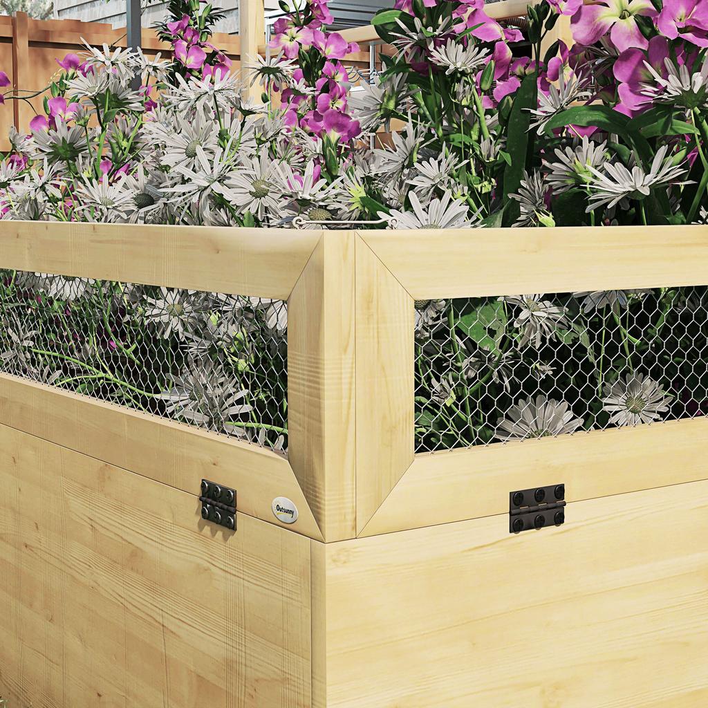 Raised Garden Bed Planter Box Herb Bed, Weather-Resistant, 1 Trellis, 183 x 98.5 x 95 cm, Natural