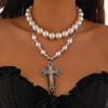 1/2 Stücke Perlenkreuz Halskette Großes Kreuz Anhänger Halsketten Für Frauen Klobige Perlenkette Gothic Punk Vintage Kreuz Halskette