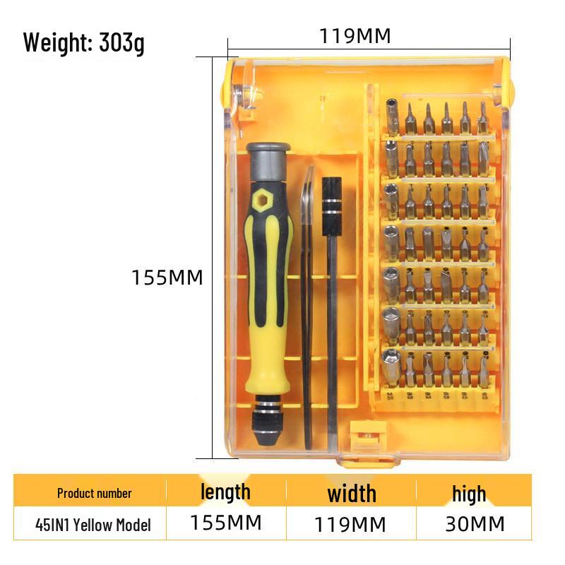 45-in-1 Multifunktionales Reparaturwerkzeugset mit magnetischen Schraubendreherbits für Mobilgeräte, Tablets, Uhren und Heimwerkerbedarf