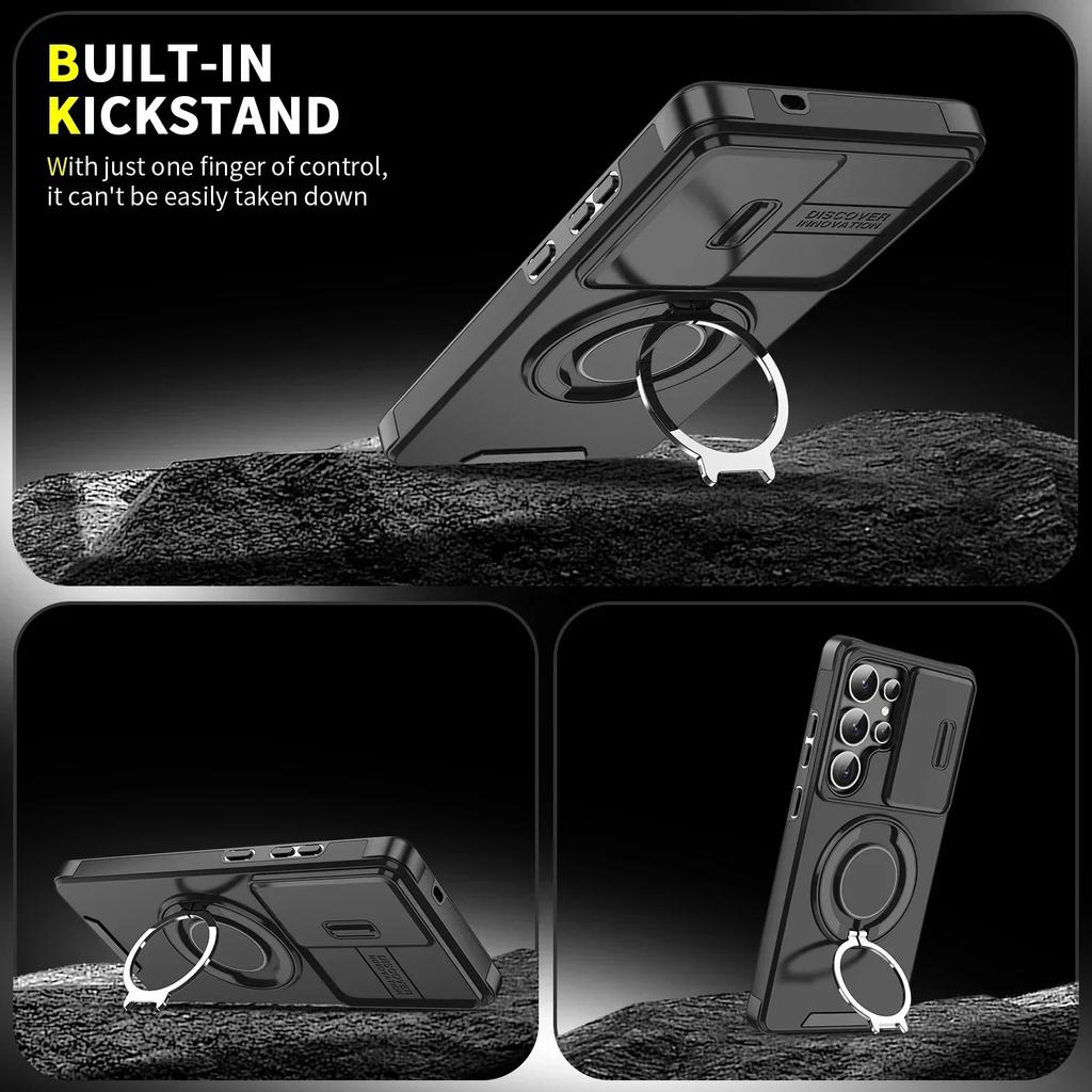 Magnetic Phone Case for Galaxy S25 Ultra S24 Ultra S23 Ultra A16 A35 A55 with Lens Protection - Black