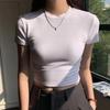 Women's Slim Fit Short Sleeve Cropped Turtleneck T-Shirt - Solid Color Summer Sports Top