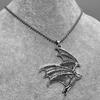 Gothic Punk Sliver Color Flying Vampire Bat Animal Pendant Bead Chain Necklace for Women Men Halloween Party Personality Jewelry