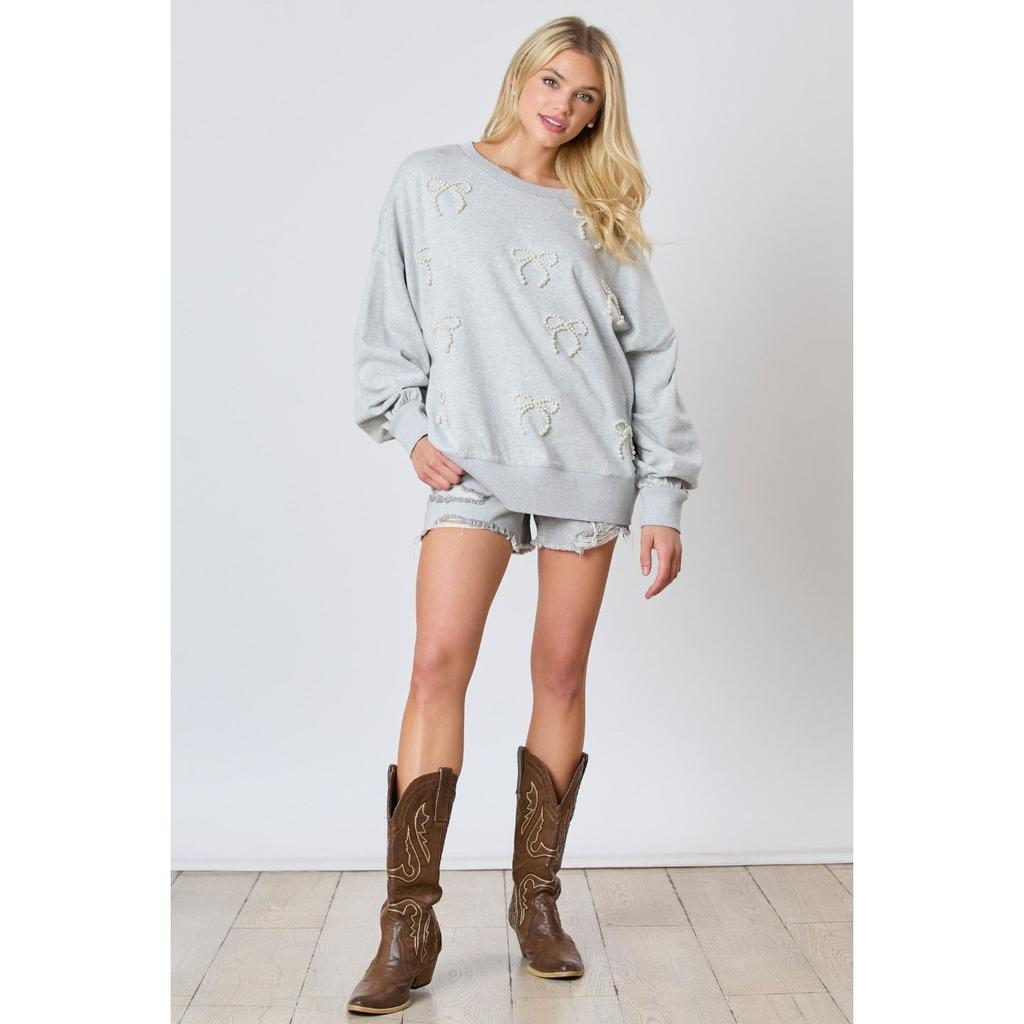 Autumn and Winter New Women's Clothing Pearl Bow Decorative Long-sleeved Top Casual Sweater
