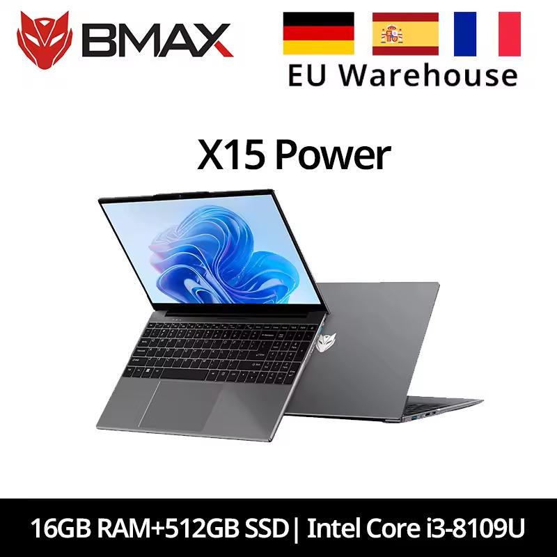 BMAX X15 Power Laptop 15,6'' 16 GB DDR4 RAM 512 GB SSD Windows 11 Notebook Intel Core I3-8109U CPU Office Computer