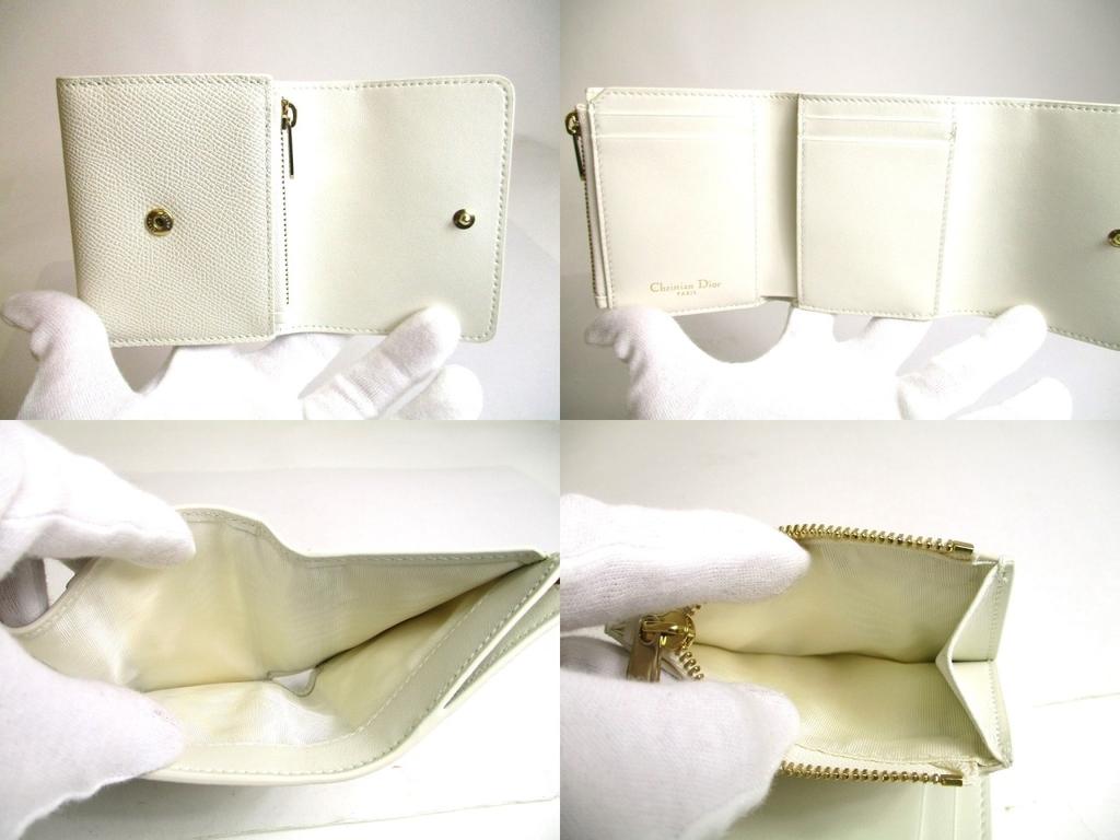 Authentic Christian Dior Montaigne Light Blue Pearl White Leather Trifold Wallet #a450  Refurbished
