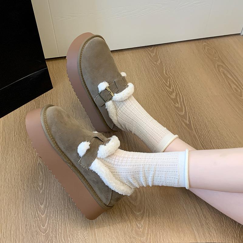 Women's Large Size Thick Bottom Winter Warm Fur Beanies Padded Lined Ankle Boots Non-slip Hiking Sports Cotton Shoes