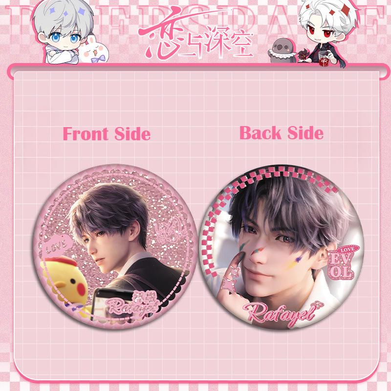 1PC Love and Deepspace Sylus Rafayel Zayne Xavier Anime Flowing Sand Badge Double Sided Pattern Brooch Cospaly Cartoon Gift 55MM