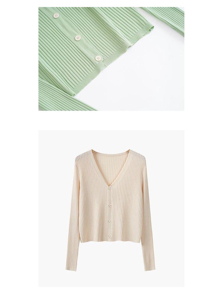 2024 Women's V-Neck Slimming Knit Cardigan: Spring/Summer Short Style for Skirts