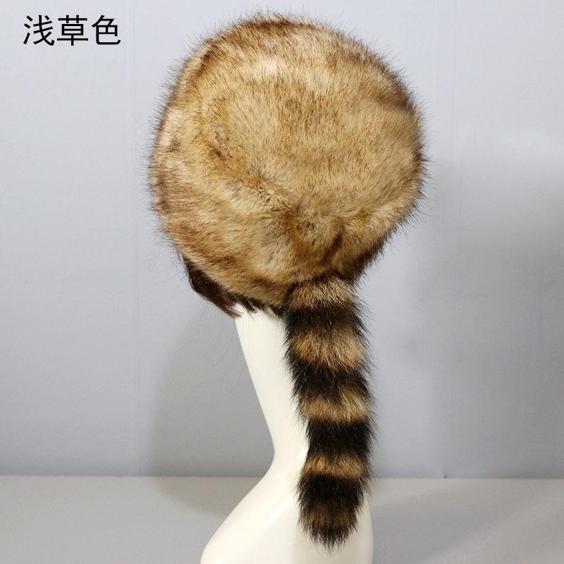 Women S Winter Ethnic Style Faux Fur Flat Top Hat With Ear Flap Tail