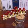 Princess Vintage Red Rose Rhinestone Gold Color Zinc Zinc Alloy Bridal Tiara Diadem Headwear Hair Crown