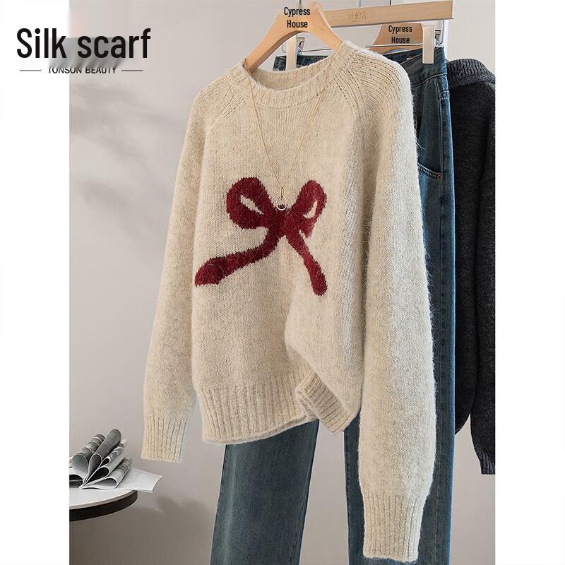 

Silvshe Women s Bowknot Loose Fit Round Neck Sweater L