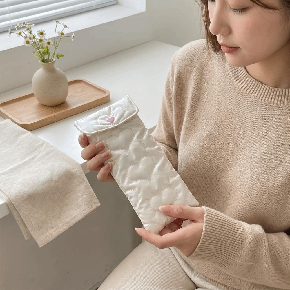 PU Bow Sunglasses Pouch Shiny Surface Quilted Satin Eyeglasses Storage Case Heart Embossed Soft Fluffy Lining