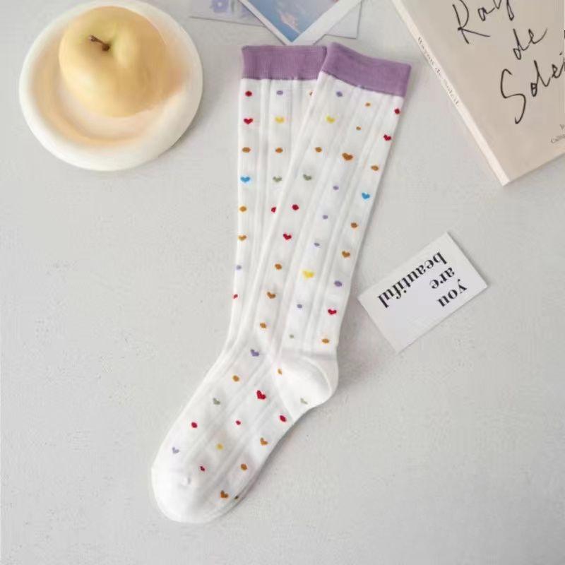 

Красочные гольфы до колена с сердечками и горошком для девочек | Летние тонкие сетчатые ажурные гольфы - Дизайн, стройнящий и удлиняющий ноги One Size