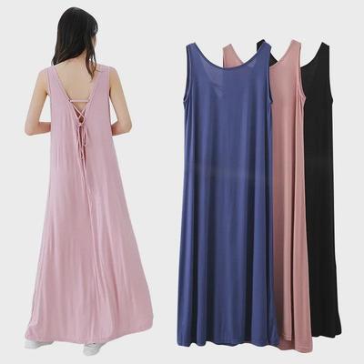 Women's Sleeveless Korean Style Long Modal Dress - Slim Fit, Floor-Length, Perfect for Spring and Summer