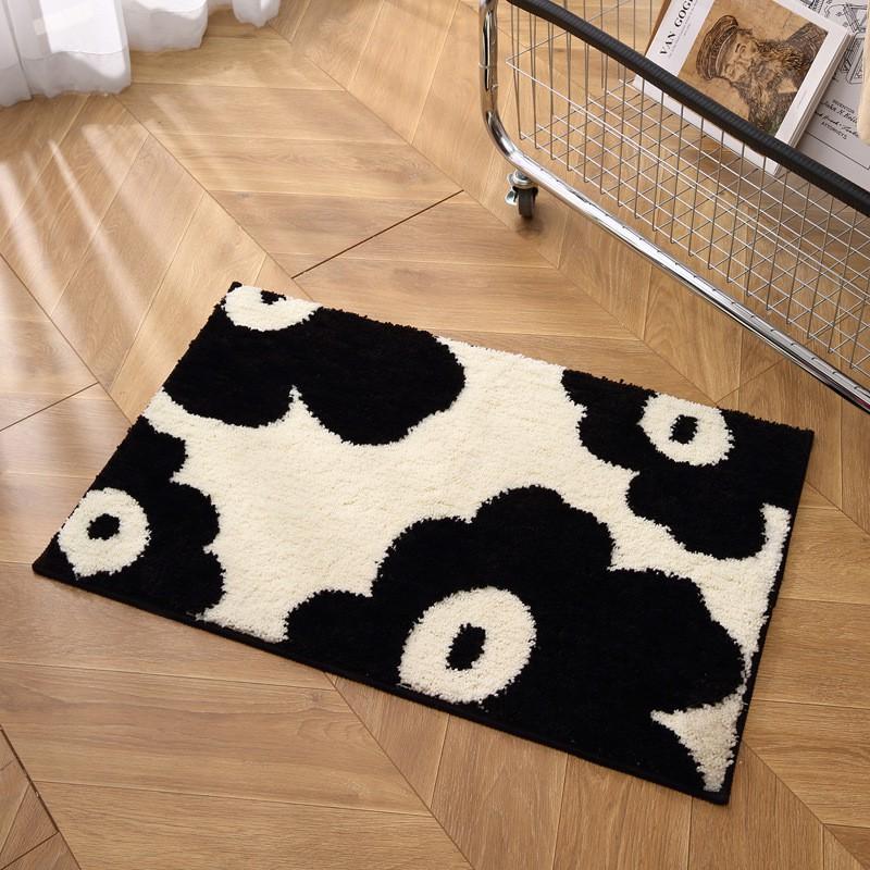 Ins Style Black White Bathroom Absorbent Rug Thick Fluffy Non Slip Bath Mat