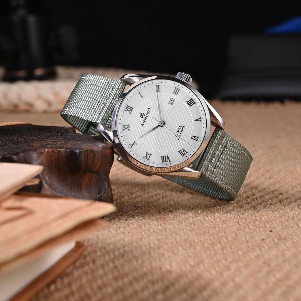 ANNEFIT Nylon Watch Military Watch Replacement Nylon Strap with Fabric Quick Buckle Band, Band, 18mm, Two-Piece Finish, Release, Gray/Silver