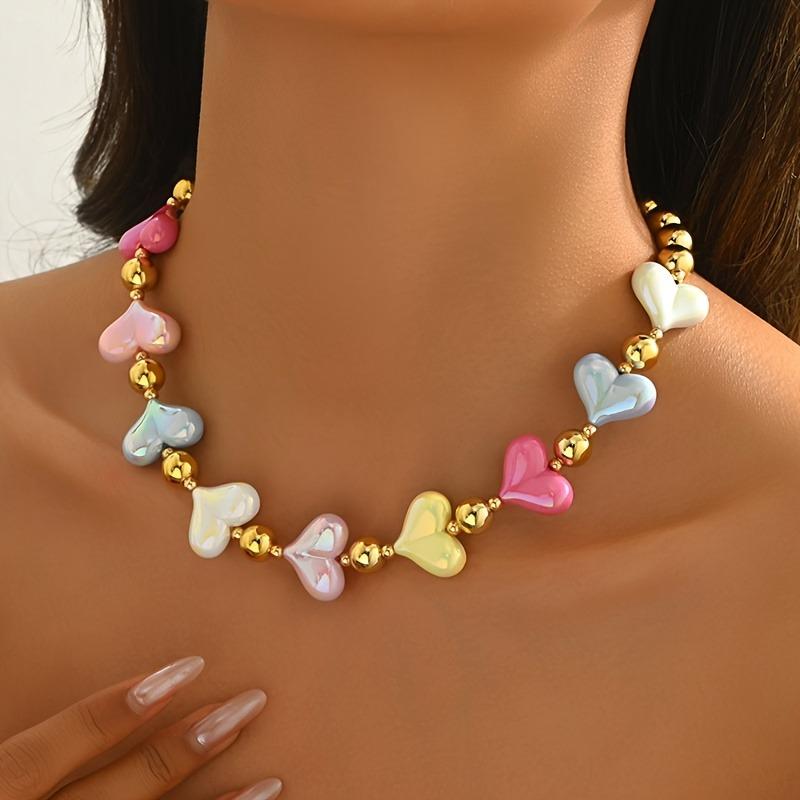

1pc Women Candy Color Cute Geometric Resin Love Necklace Perfect Gift Daily Party Wear Girl Sweet Accessory (Love Color Random)