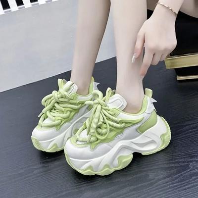 Damen Sneaker Neuer Stil Mode Dicke Sohle Schnürschuhe Weiche Sohle Komfort Anti-Rutsch Höhenerhöhend Schuhe mit runder Zehenpartie 2024