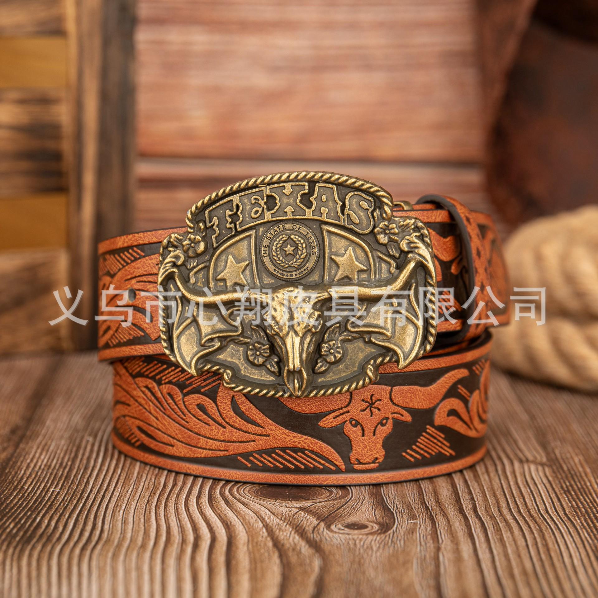 Trendy Western Cowboy PU Leather Belt with Texas Bull Head Buckle 120 cm верблюд