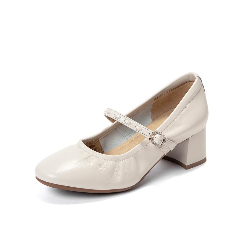 Soft Sheepskin Round Toe Thick Heel Mary Jane Shoes