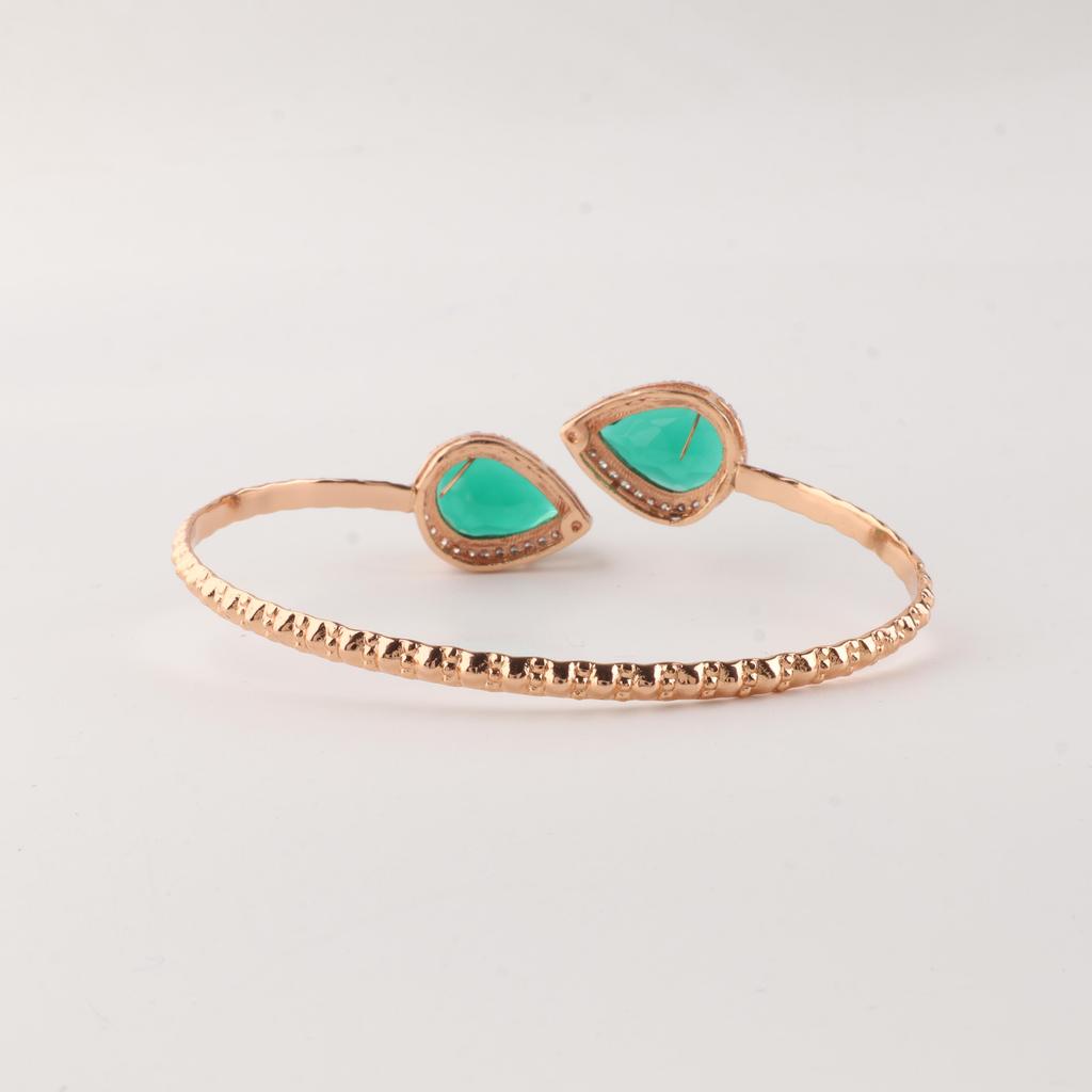 Chrome Diopside Gemstone 925 Sterling Silver Zircon Cuffs Bangles Best Birthday Gift For Your Wife ( Available with Gold/Rose Gold Plated ) CZC-1-2