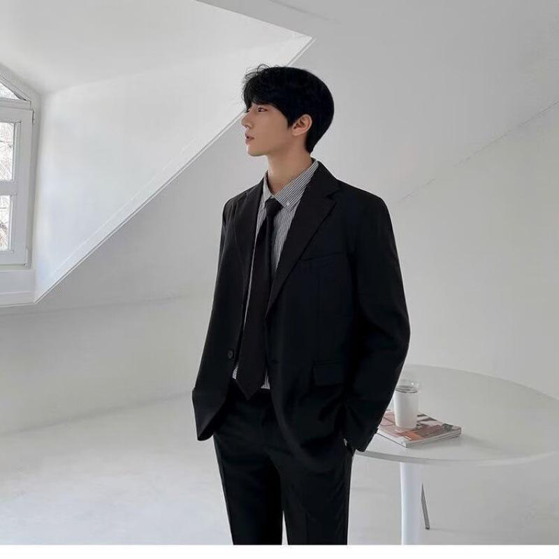 Herren Casual Schwarzes Anzugset - Frühling/Herbst Trendiger Koreanischer Stil Formelle Kleidung