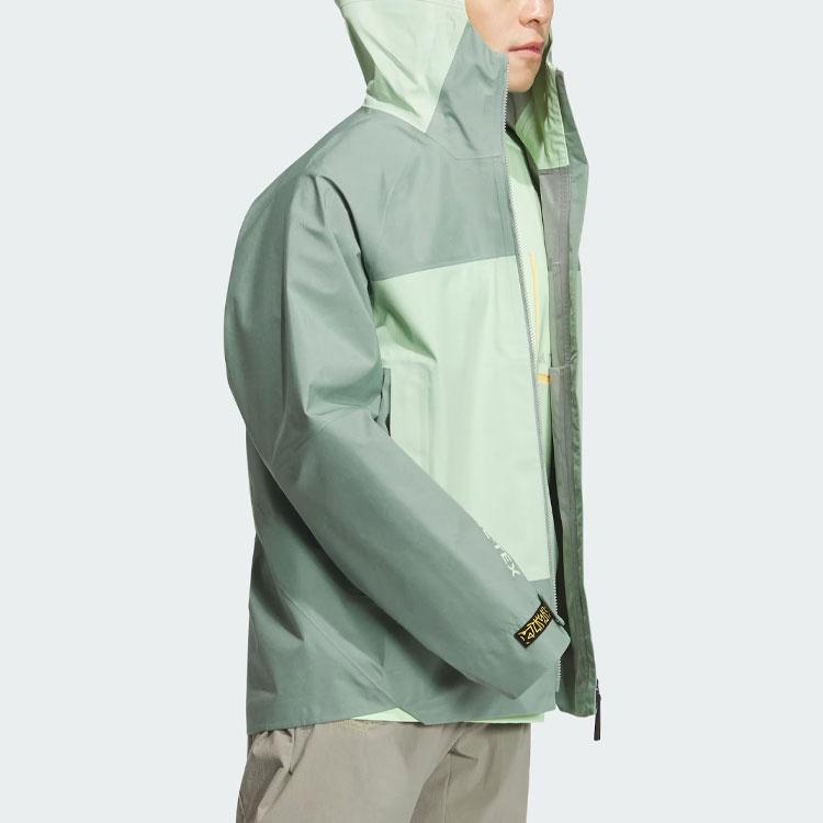 adidas X NATIONAL GEOGRAPHIC Outdoor Hiking Waterproof, Windproof, And Breathable Windbreaker Jacket Men's Dusty Green IS9521