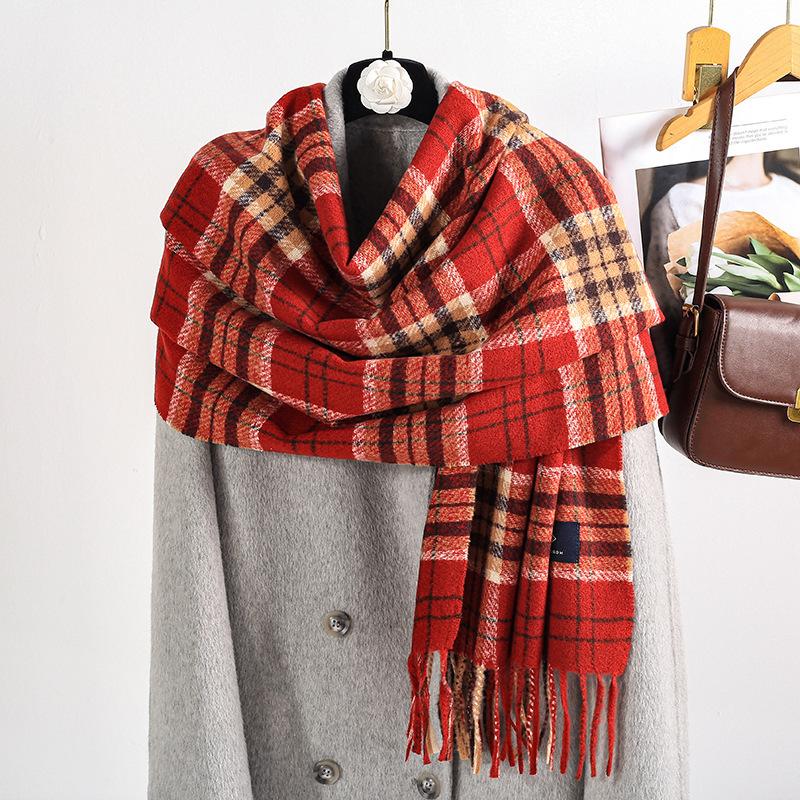 Korean version of imitation cashmere plaid scarf women's autumn and winter thickened warm scarf student versatile scarf live broadcast explosion