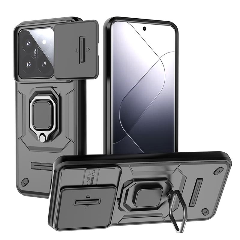 For Xiaomi 14T Pro Case Slide Windows Cover Xiaomi 14T Pro Coque Fundas Battle Ring Holder Push Lens Back Case Xiaomi 14T Pro