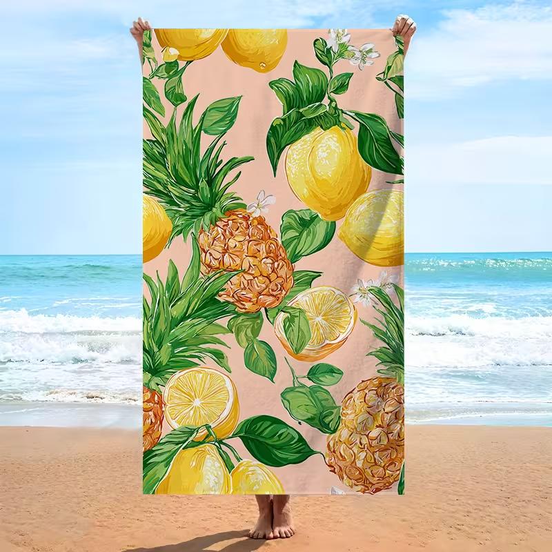 Tropisches Ananas-Zitronen-Muster Strandtuch Sommerfrucht Schnelltrocknendes Handtuch Saugfähig für Sommer-Strandurlaub