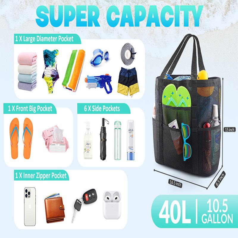 Large Capacity Mesh Beach Bag: Multifunctional Tote for Travel, Swimming, and Towels