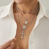 Imitation Crystal Flower Chain Clavicle Chain Metal Cross Tag Necklace Set