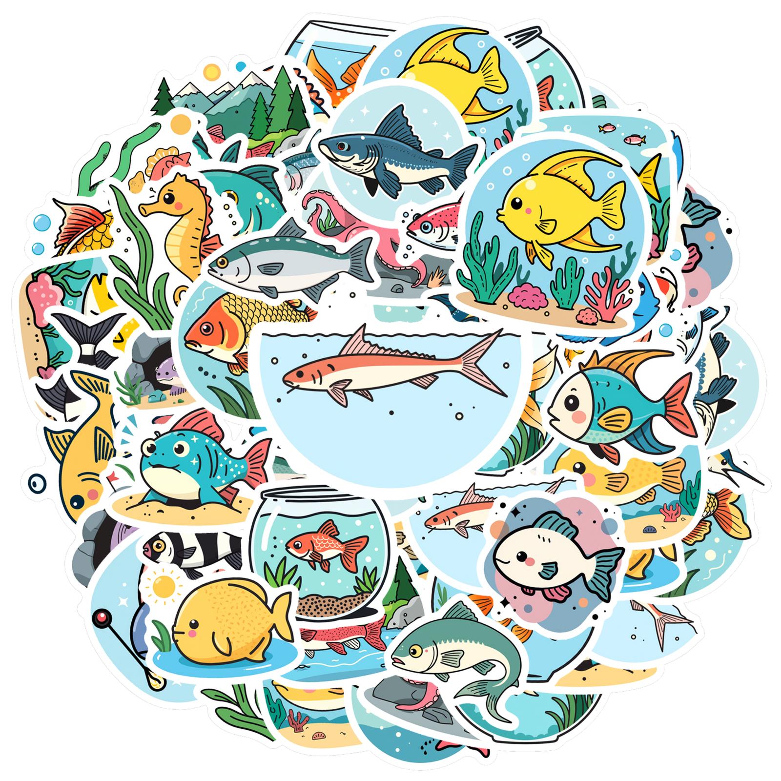 

35-100pcs Submarine Fish Cartoon Graffiti Stickers Diy Waterproof For Guitar Laptop Notebook Suitcase Cup Gifts
