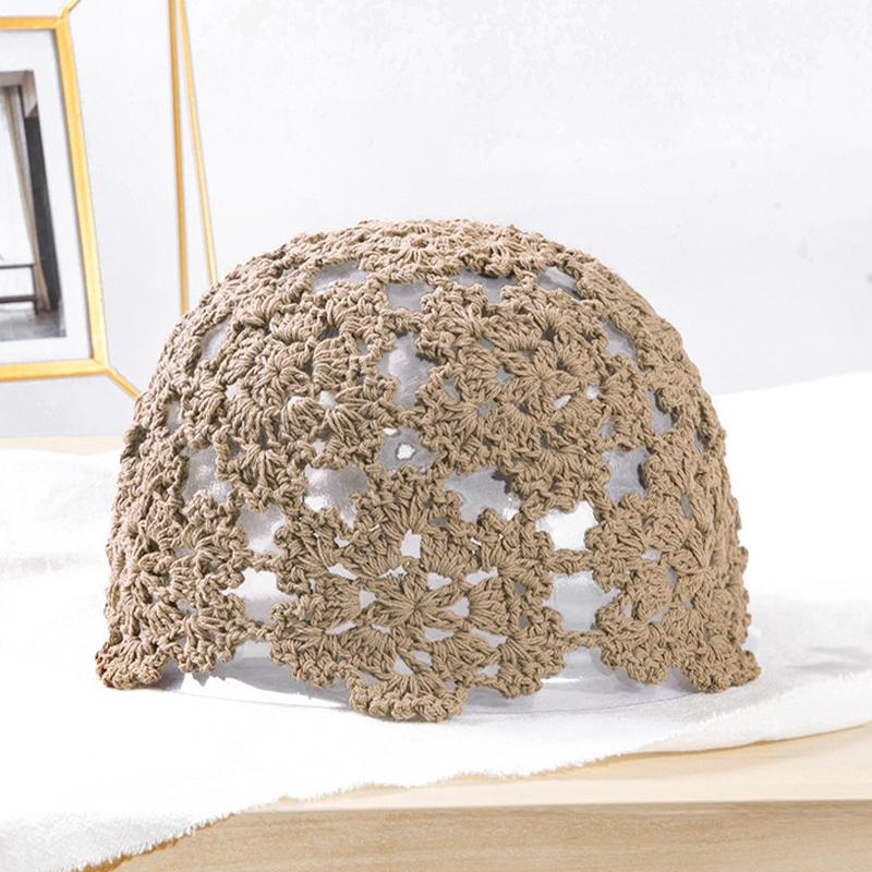 Fashion Flower Embroidery Hollow Crochet Knitted Hat French Retro Beanie Accessories