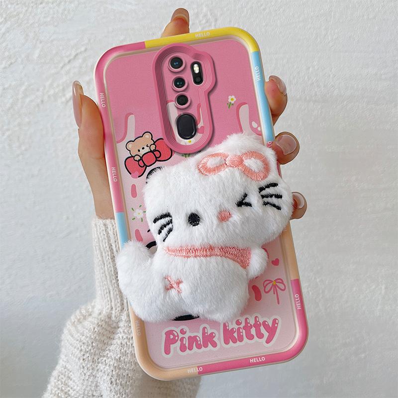 KEYSION Cute 3D Cartoon Plush Case for OPPO A9 2020 with Lanyard Soft Silicone Shockproof Phone Cover for OPPO A5 A9 2020