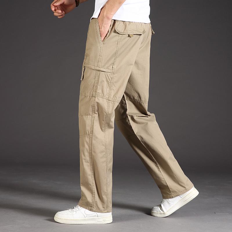 Man Casual Cargo Pants Zipper Pockets Big and Tall Sports Outdoor Outfits Khaki Grey Men's Trousers