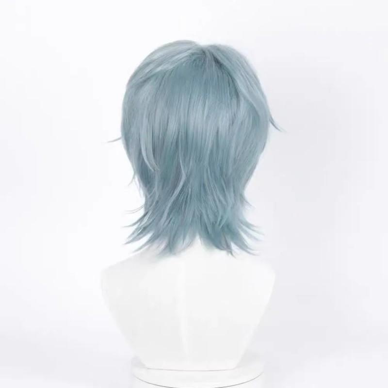 Cosplay Wig Short Straight Blue Gray With Teased Top Rose Net High Temperature Fiber Men