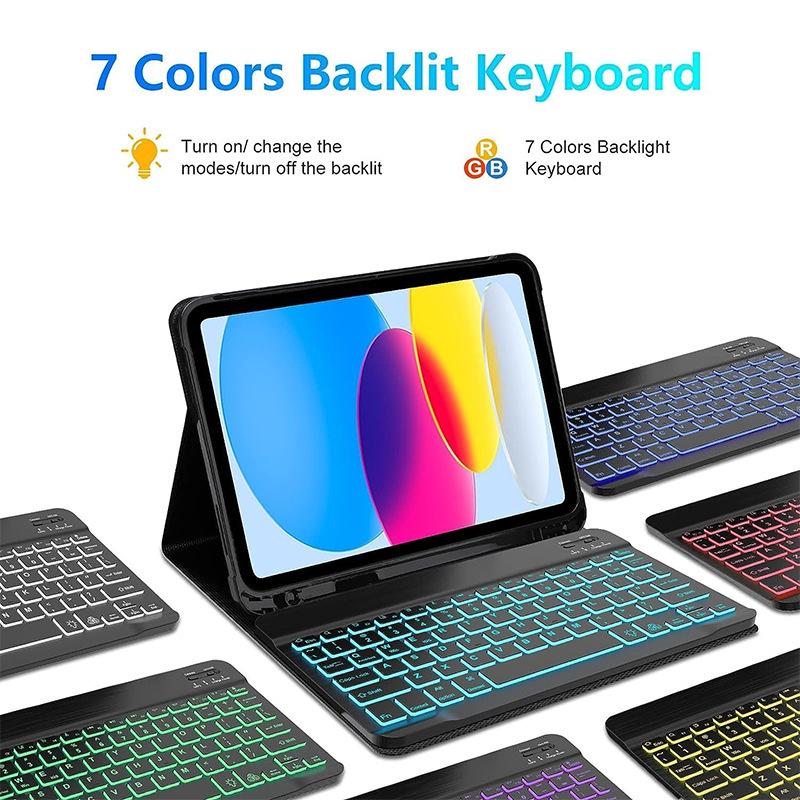 iPad 11th Gen Protective Case with A16 Detachable Luminous Bluetooth Keyboard, Magnetic 10.9" Pen Slot, Leather Cover