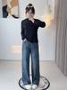 Shuangtian 2025 Winter Retro Grote Maten Dames Rechte Pijp Fluwelen Jeans YC320A