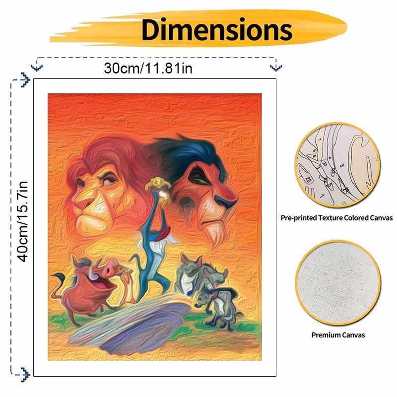 Disney Lion King DIY Oil Painting Art Painting Kit Home Wall Decor Handmade Gift Mufasa Simba Scar Timon Pumbaa Rafiki Painting Canvas