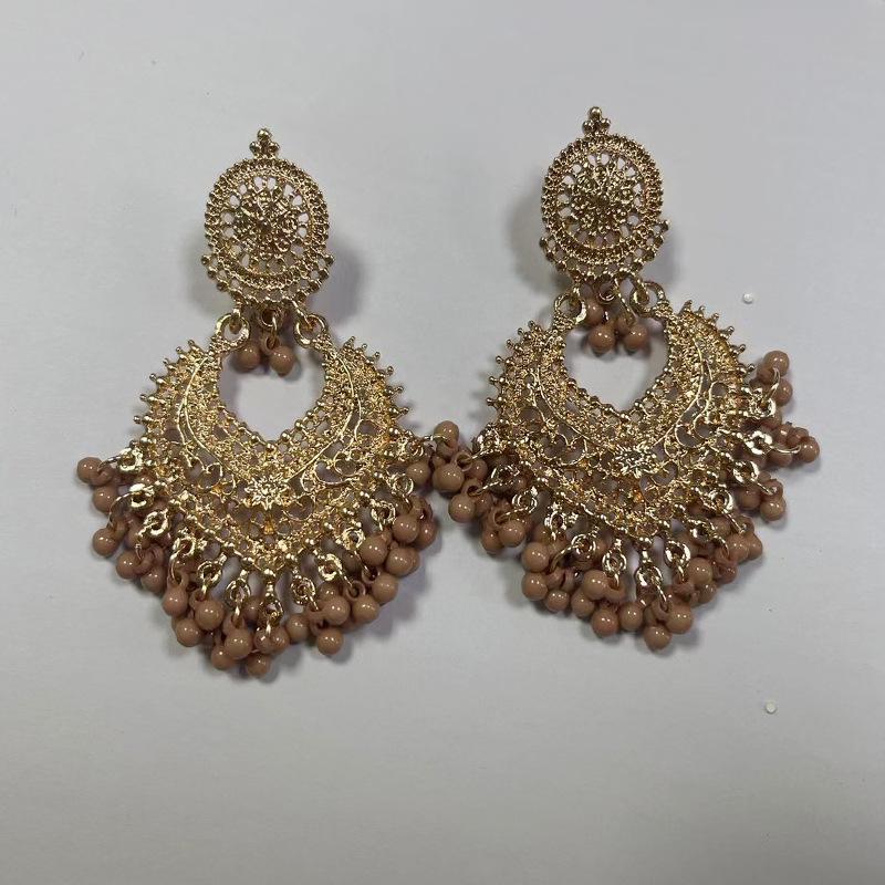 Bohemian Ethnic Heart Stud Earrings: Long Bell Vintage Style for Women