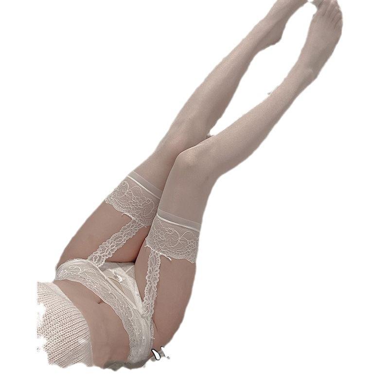 Domi La Pure Desire Black and Red One-Piece Suspender Stockings - Ultra-Thin Silk Women's Long Stockings