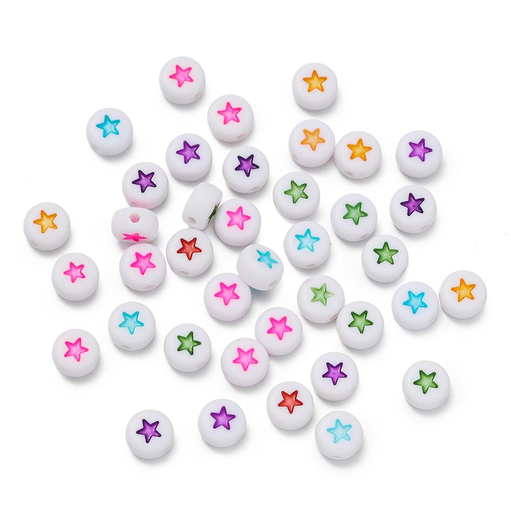 100pcs/Lot Colorful Acrylic Star Beads 7mm Flat Round Letter Spacer Bead for Bracelet Necklace Earrings Jewelry Making Supplies