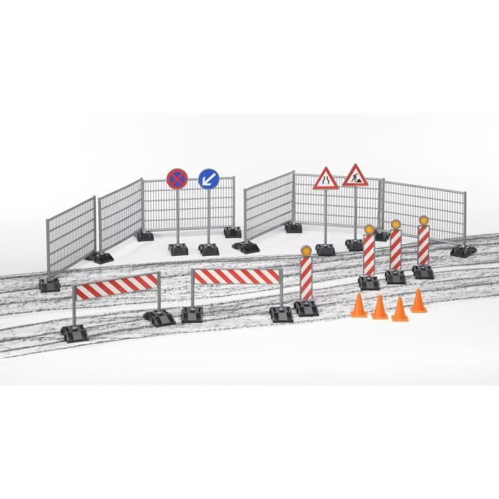 Set d'accessoires de chantier BRUDER - Panneaux de signalisation, plots - 18 cm