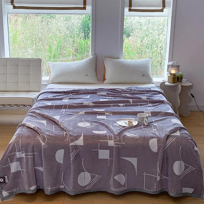 Thick Thow Blanket Geometic Style Reactive Printed Flannel Fleece Blanket for Beds Single/Queen/King Plush Plaids Sofa Plaid Bed