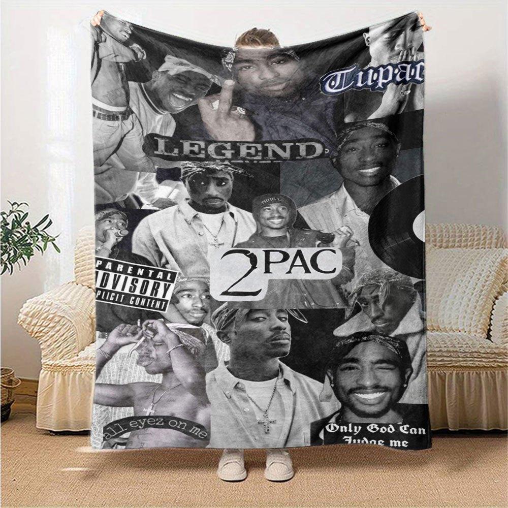 1pc 2PacHip Hop Blanket Soft Lightweight All Season Multi Purpose Throw for Sofa, Bed, Office & Picnics, French Style with Iconic Album Art & Quotes